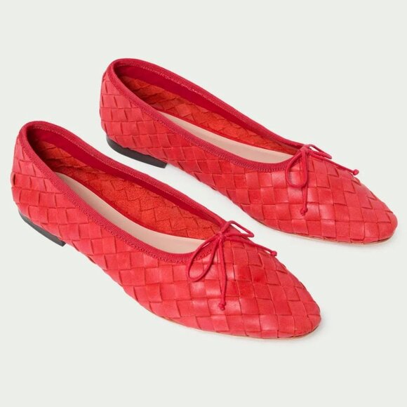 Loeffler Randall Landry Woven Ballet Flats Size 9 Red Leather Bow NEW $350 - Picture 2 of 16